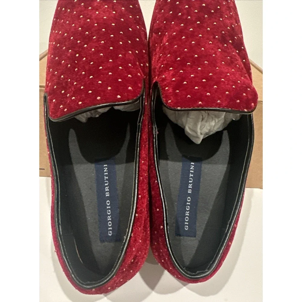 Giorgio Brutini Men Size 11.5 Velvet Fabric Gold Stud Loafers Smoking Shoe Wine